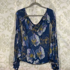Anthropologie Free People Blue Boho Floral Top